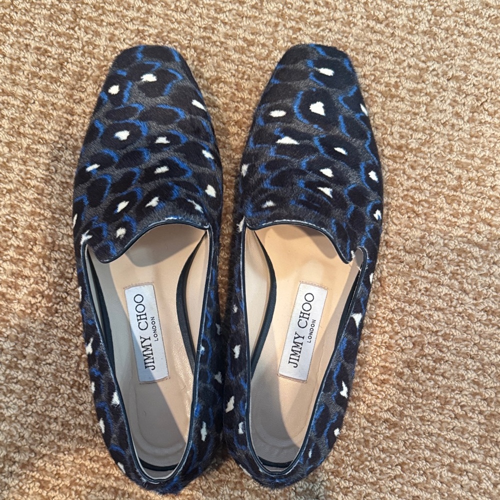 Jimmy Choo Patterned Blue and Black Flats